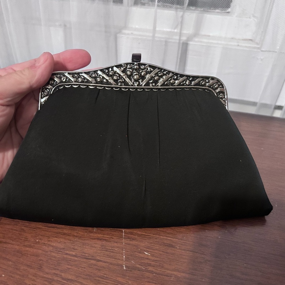 Vintage 1960’s After Five evening purse- detail in frame and fold in wrist chain